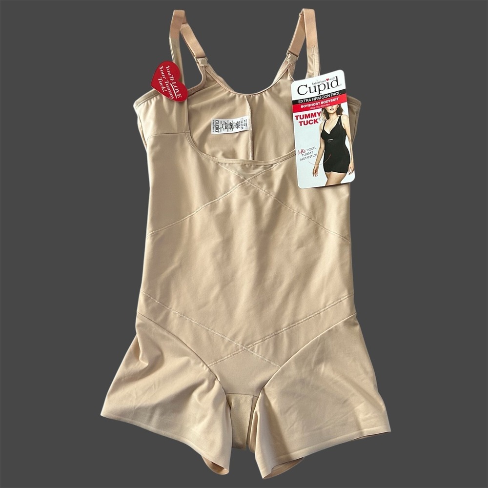 Cupid Shapewear Womens Size 2XL Beige Tummy Tuck Boyshort Bodysuit Extra Firm